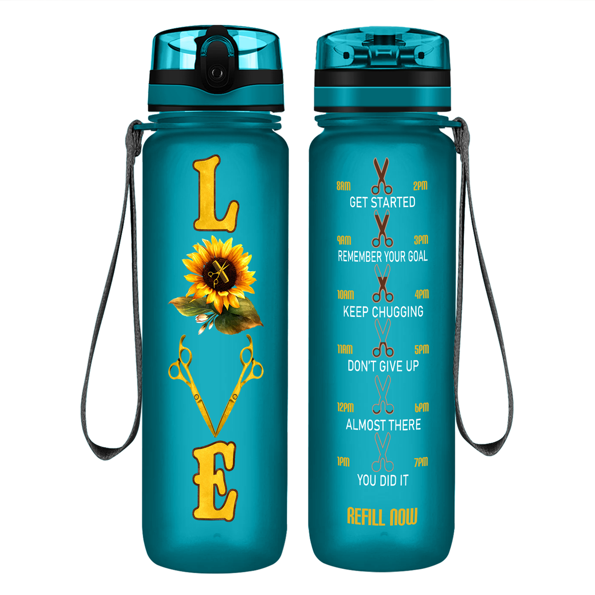Sunflower Hairstylist Love on 32 oz Motivational Tracking Water Bottle