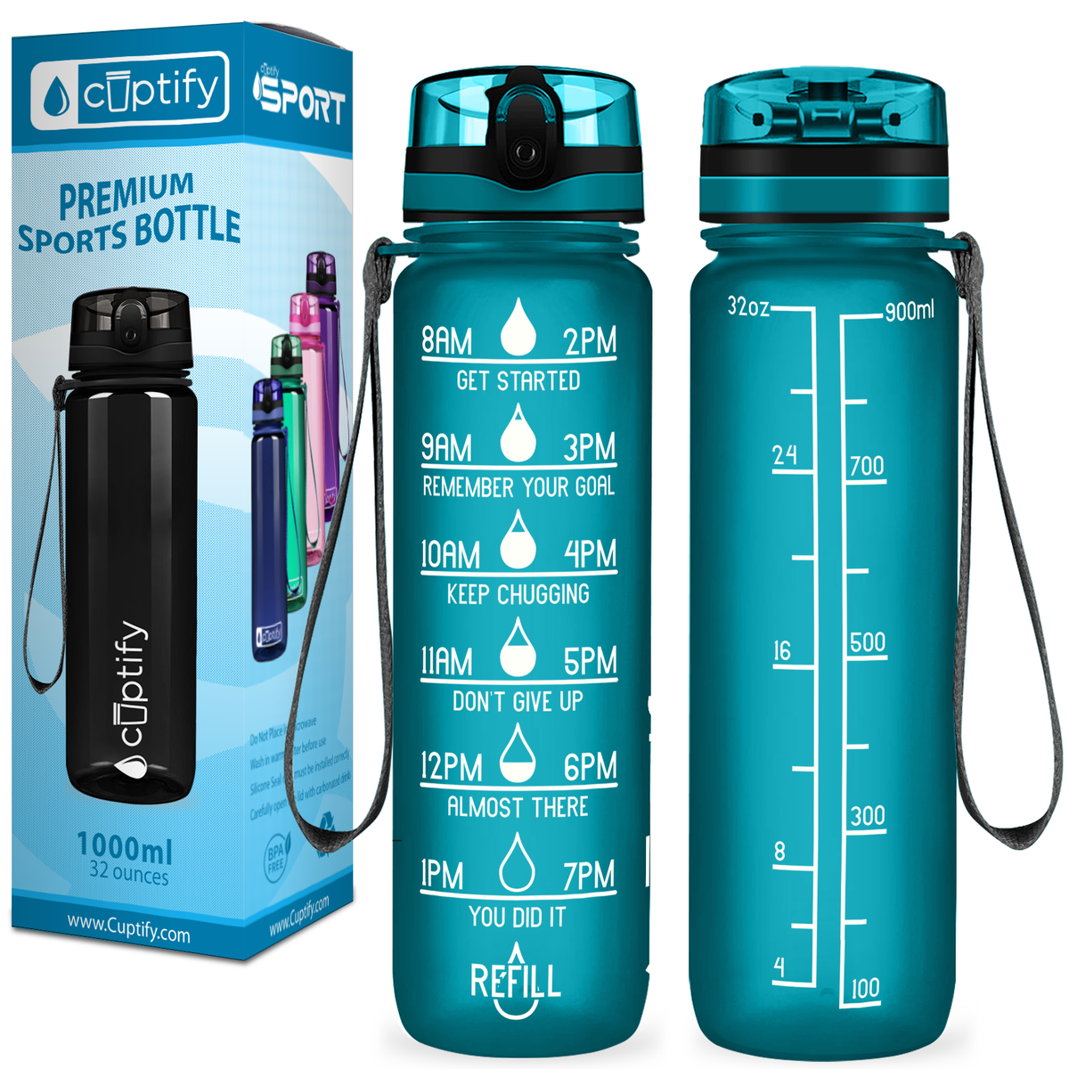 Cuptify Teal Frosted 32 oz Motivational Water Bottle