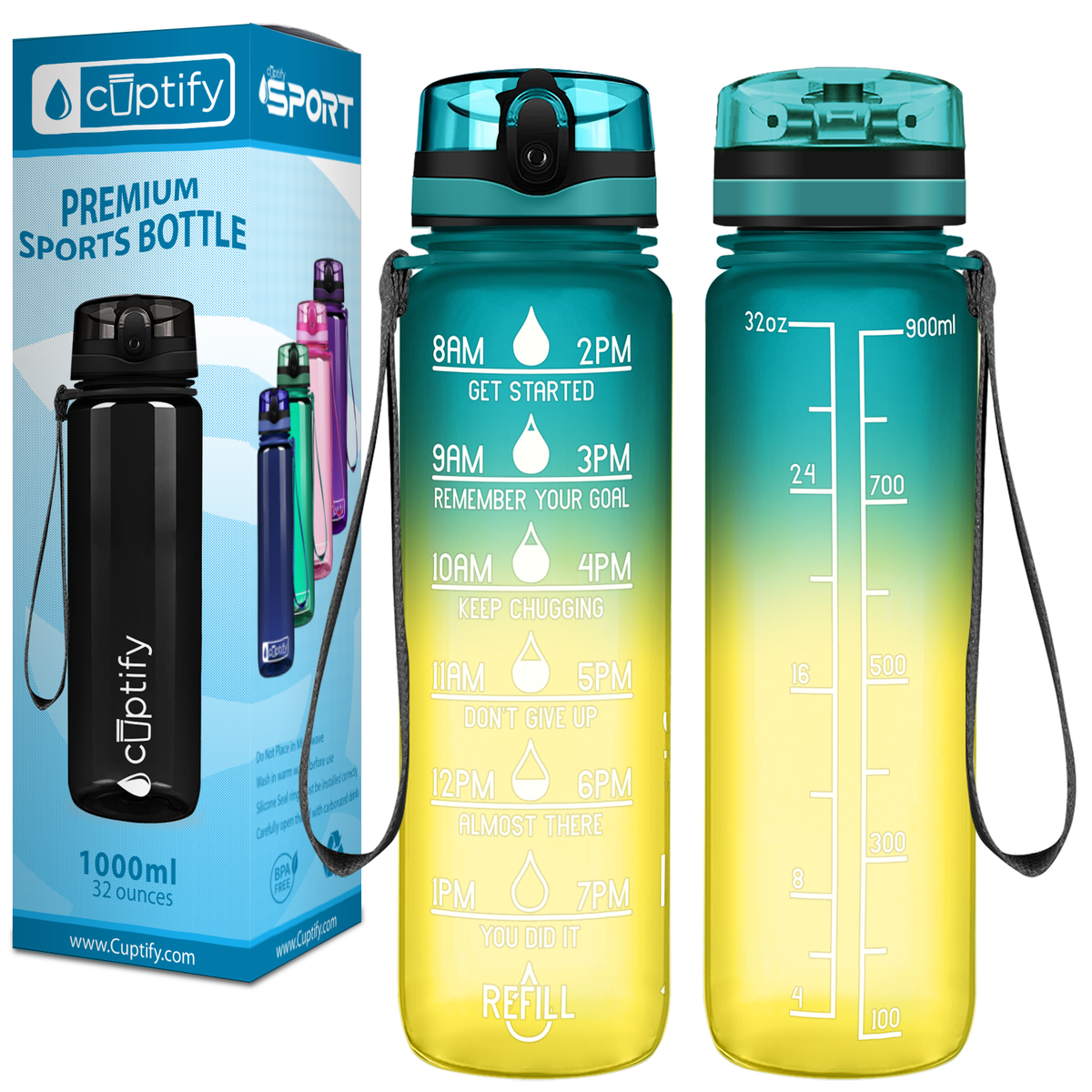 Cuptify Tropical Frosted 32 oz Motivational Water Bottle
