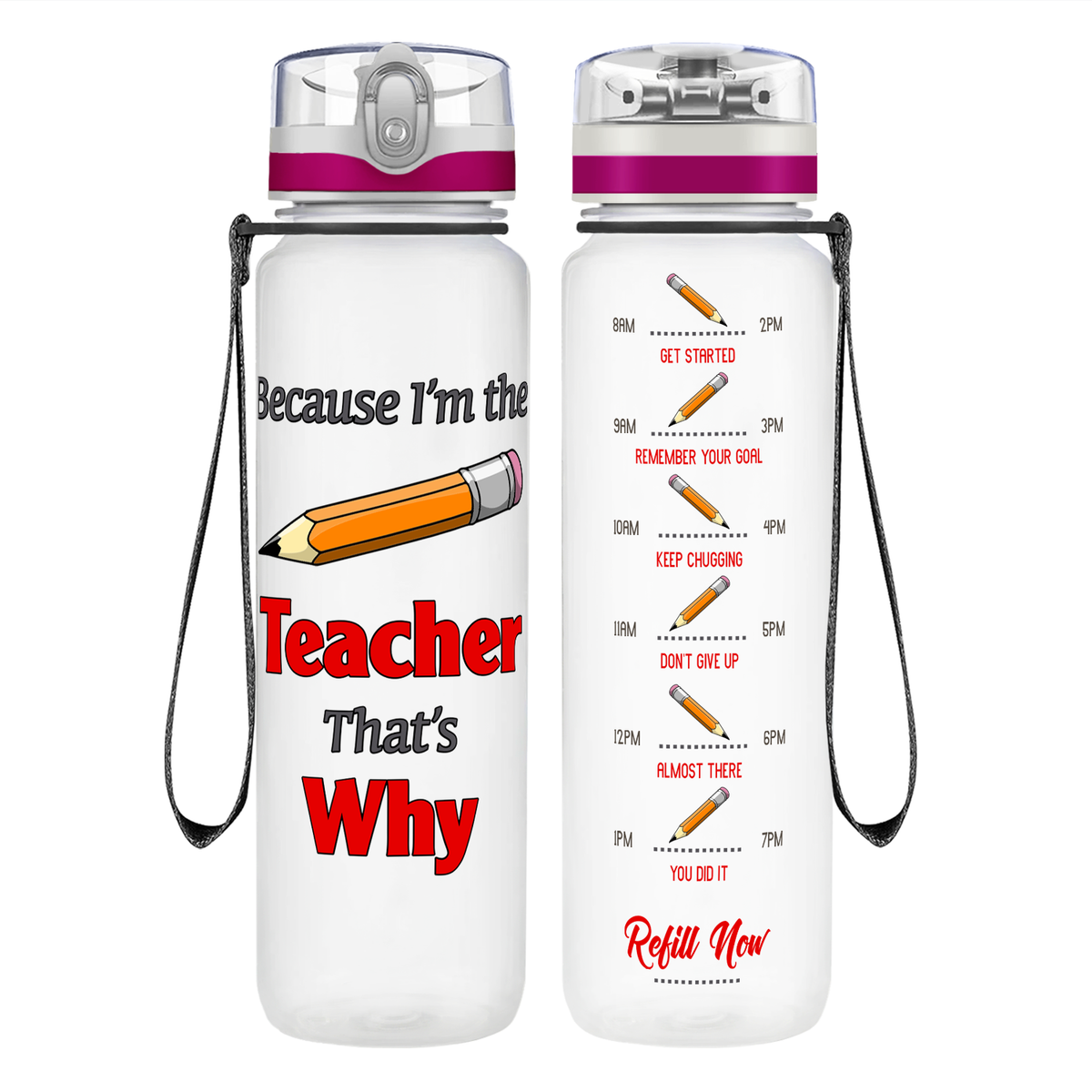 Because Im The Teacher on 32 oz Motivational Tracking Water Bottle