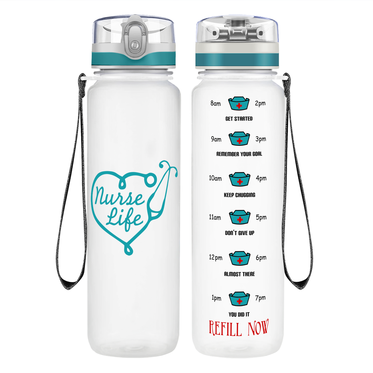 Nurse Life Heart on 32oz Motivational Tracking Water Bottle