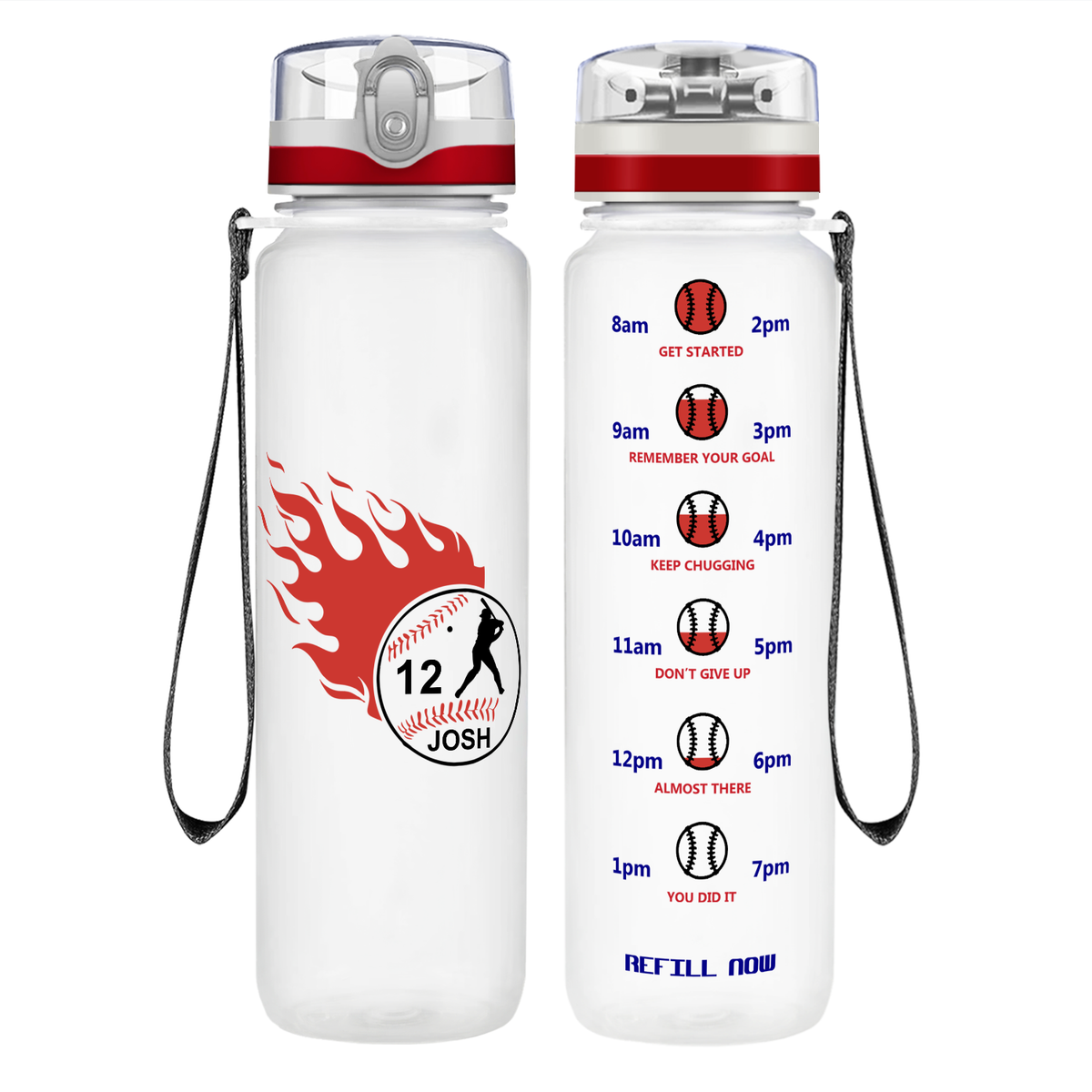 Personalized Baseball Name and Number on 32 oz Motivational Tracking Water Bottle