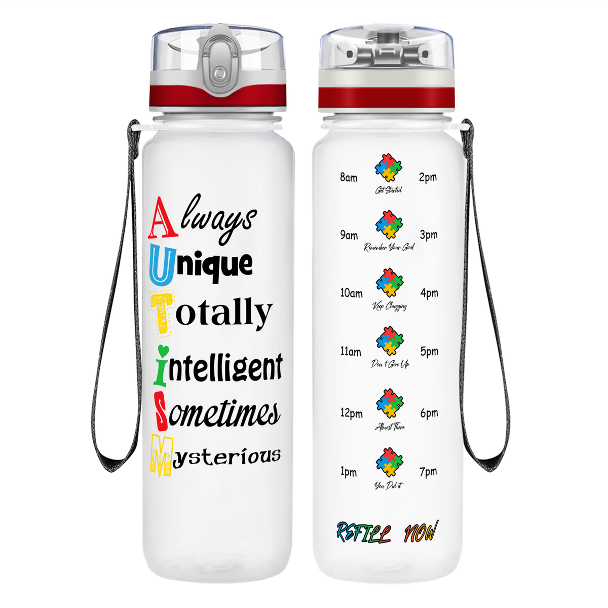 Autism Support Awareness on 32 oz Motivational Tracking Water Bottle