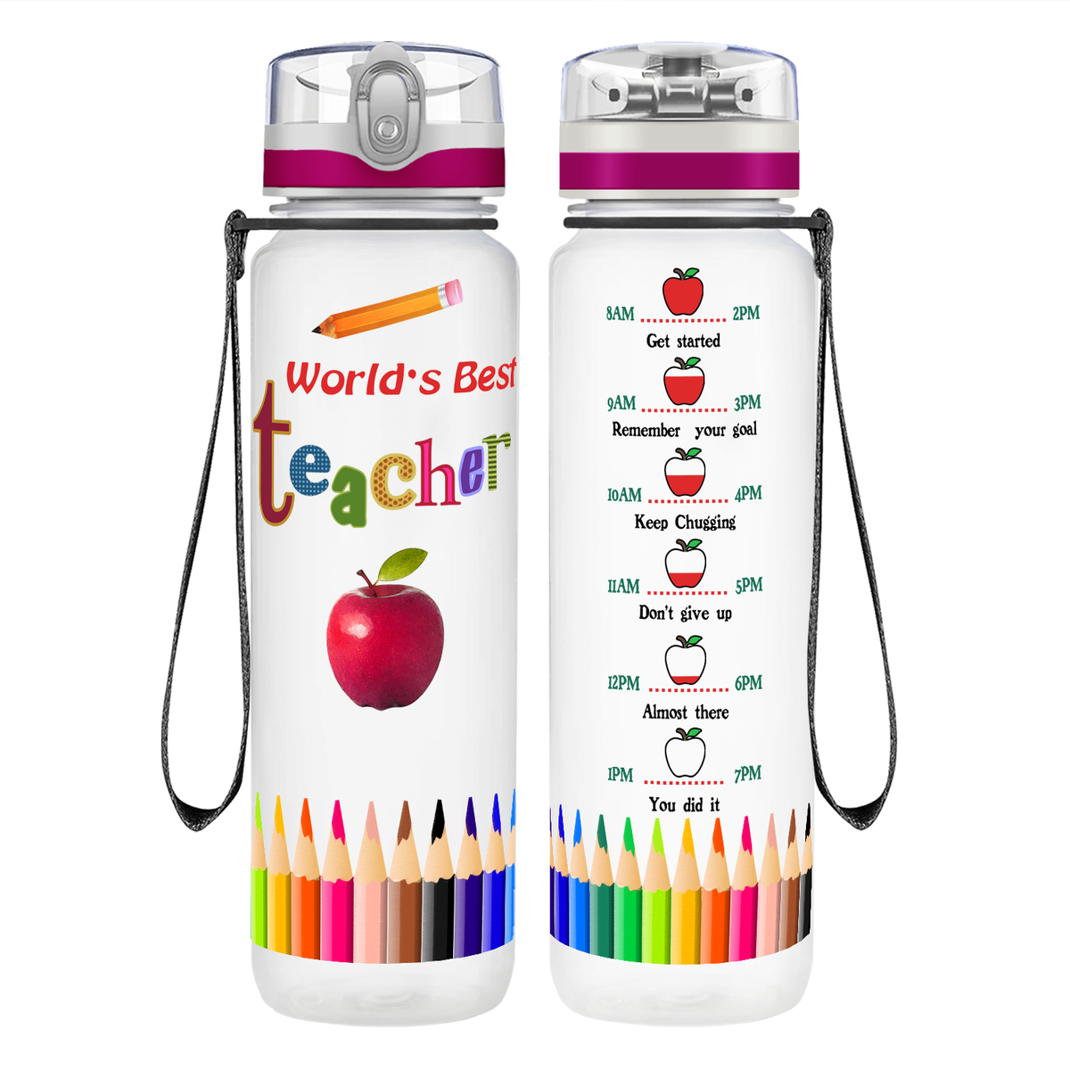 World's Best Teacher on 32 oz Motivational Tracking Water Bottle