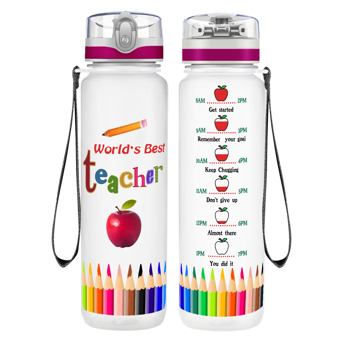World's Best Teacher on 32 oz Motivational Tracking Water Bottle