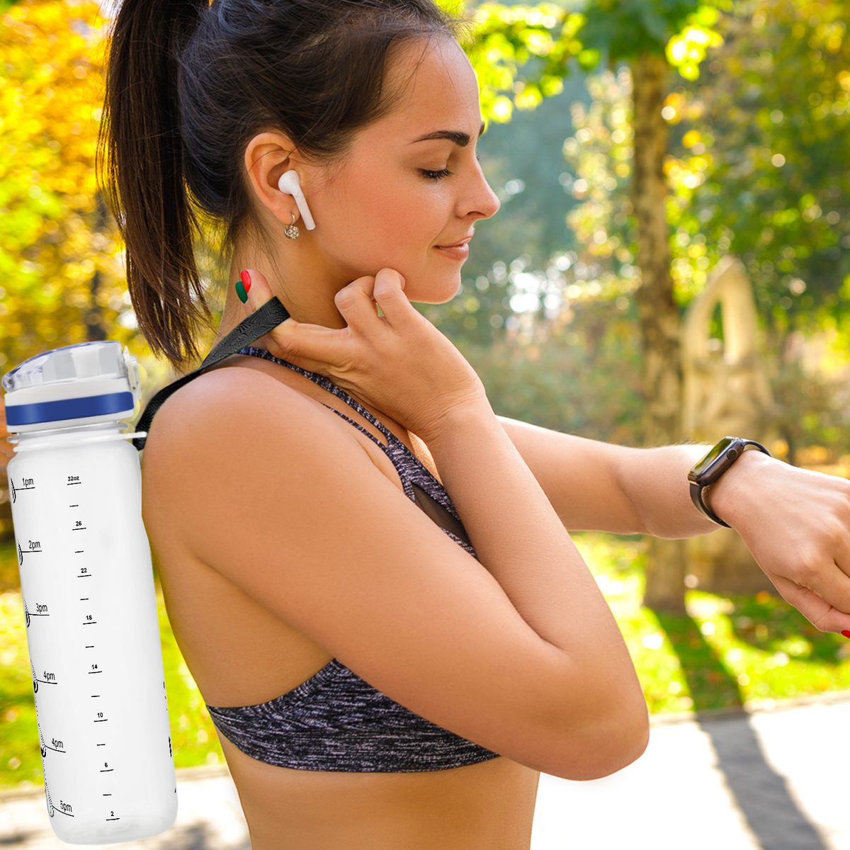 White Frosted 32oz Hydration Tracker Water Bottle