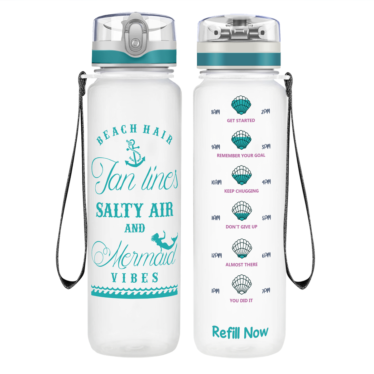 Beach Hair Tan Lines on 32 oz Motivational Tracking Water Bottle