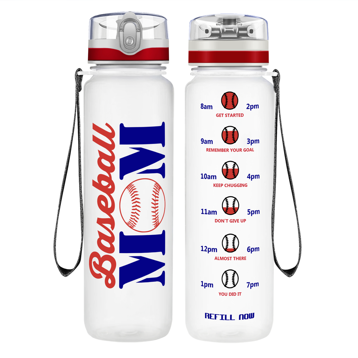 Baseball Mom on 32 oz Motivational Tracking Water Bottle
