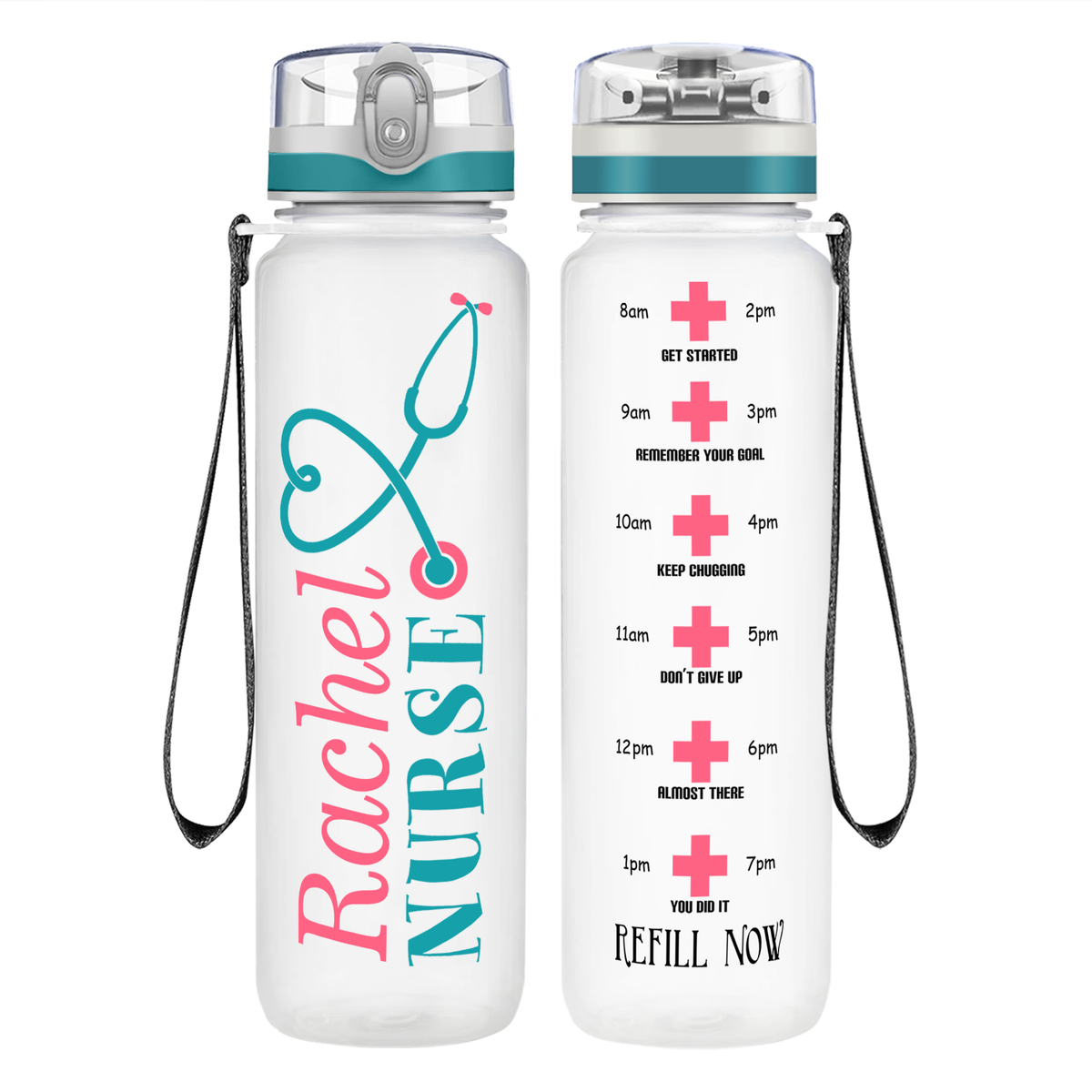 Personalized Stethoscope Nurse on 32oz Motivational Tracking Water Bottle