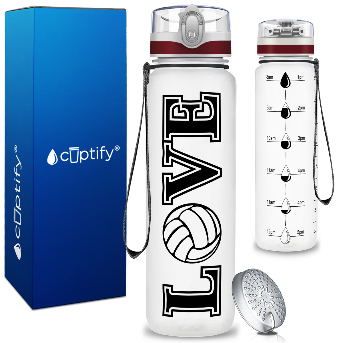 Volleyball Love on 32 oz Motivational Tracking Water Bottle