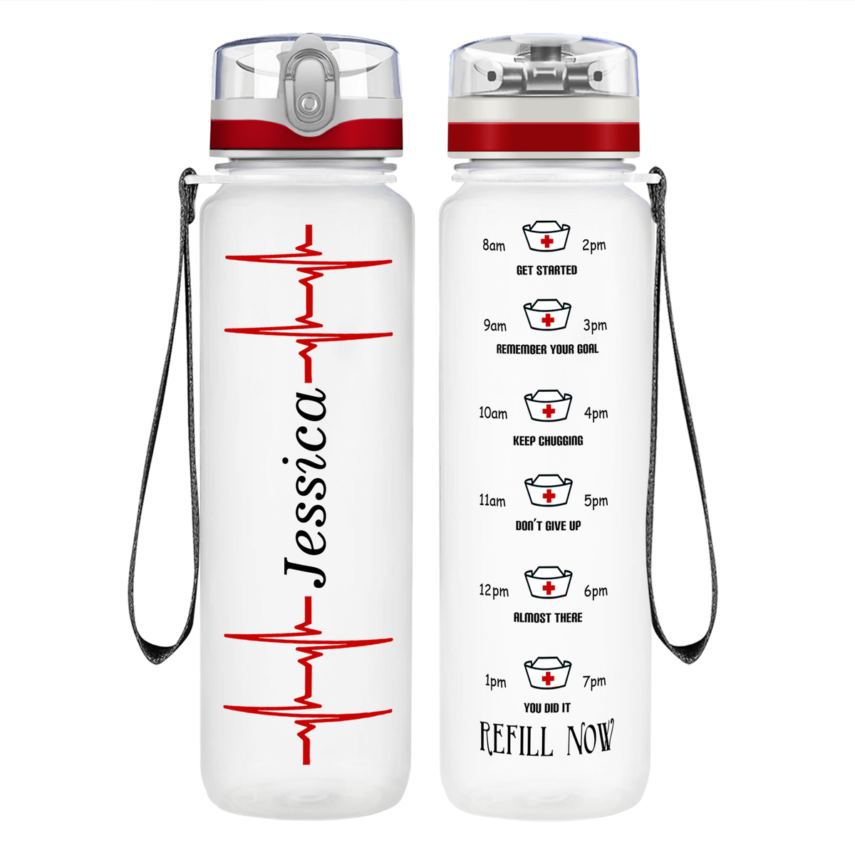 Personalized Nurse Water Bottle Heart Beat Pulse on 32oz Motivational Tracking Water Bottle