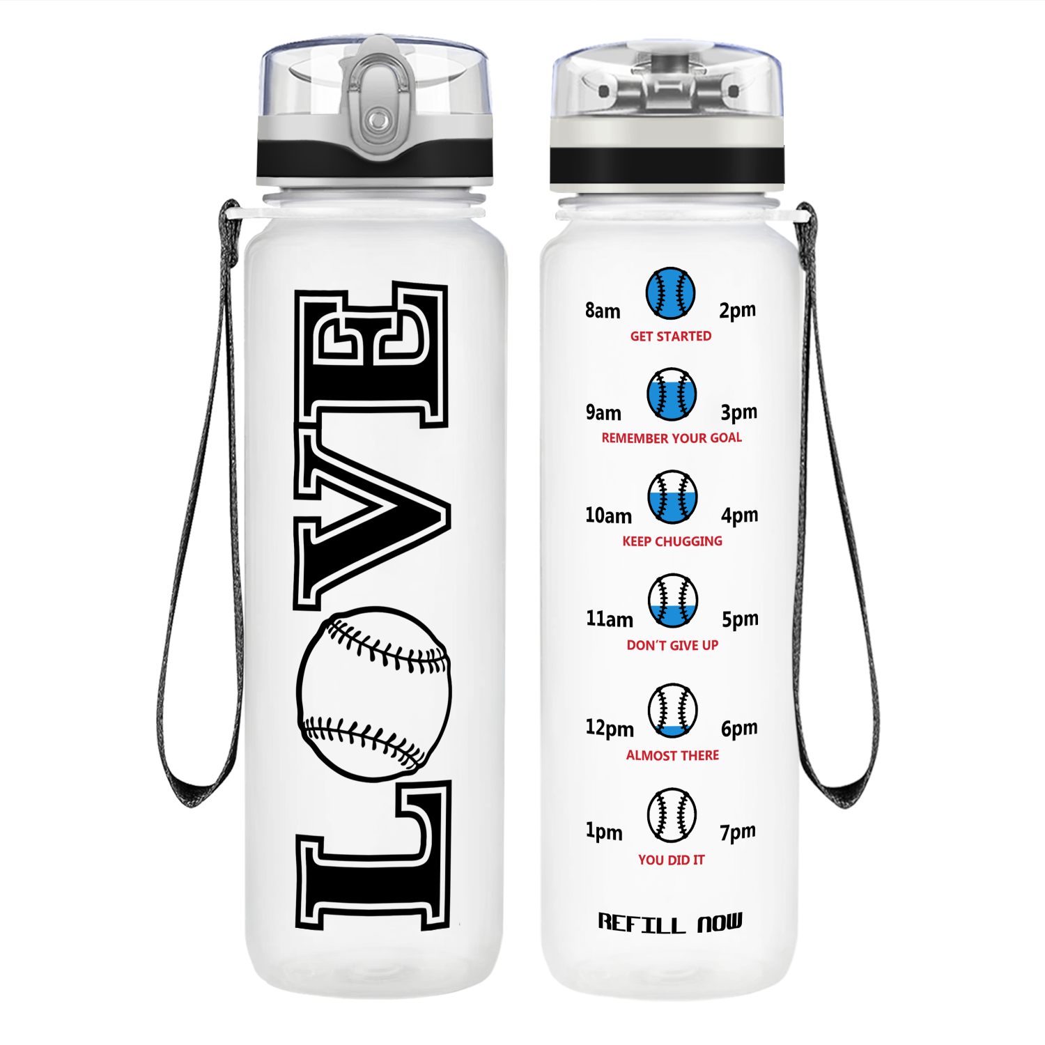 LOVE Baseball on 32 oz Motivational Tracking Water Bottle