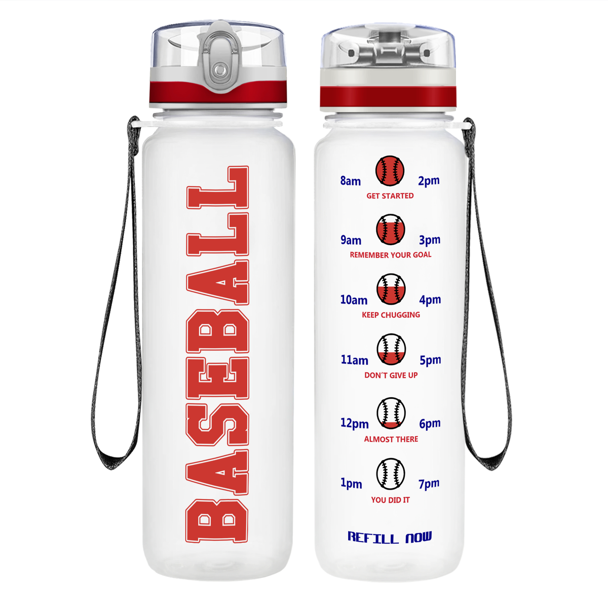 Baseball on 32 oz Motivational Tracking Water Bottle