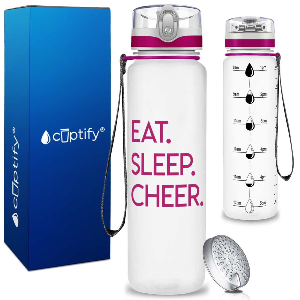 Eat Sleep Cheer on 32 oz Motivational Tracking Water Bottle