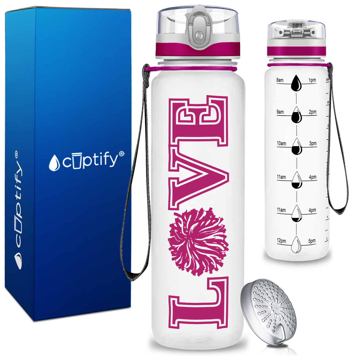 Cheerleading Love on 32 oz Motivational Tracking Water Bottle