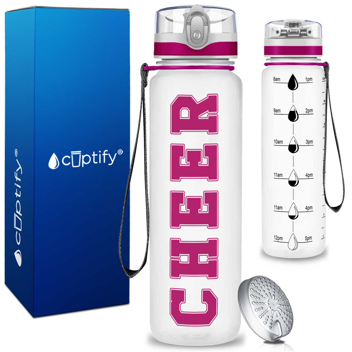 Cheer on 32 oz Motivational Tracking Water Bottle