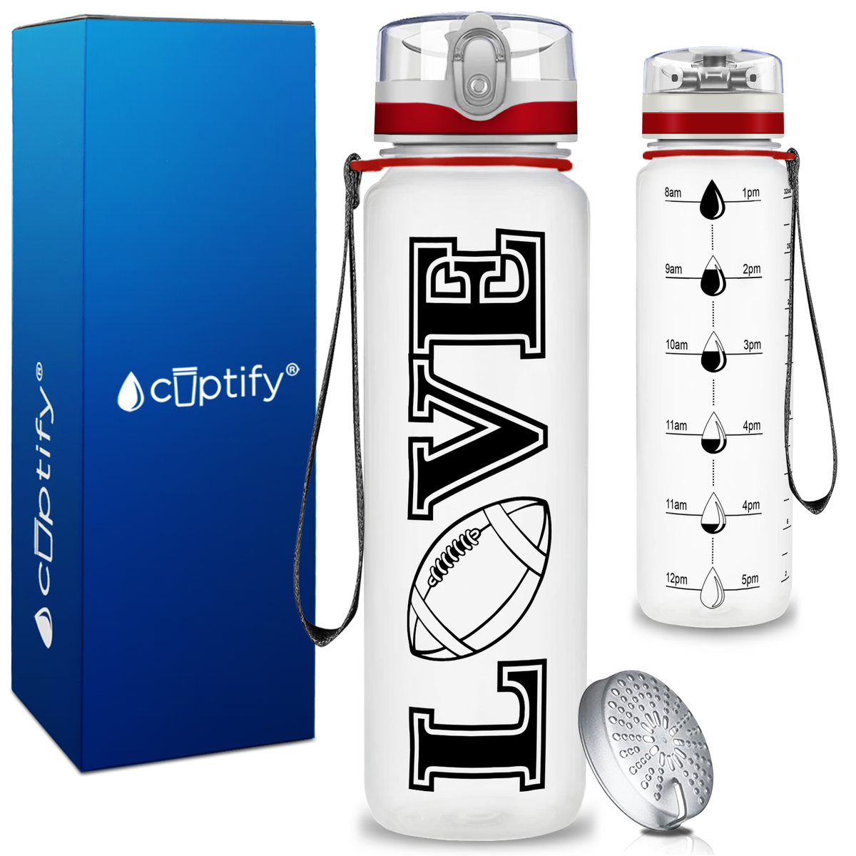 Football Love on 32 oz Motivational Tracking Water Bottle