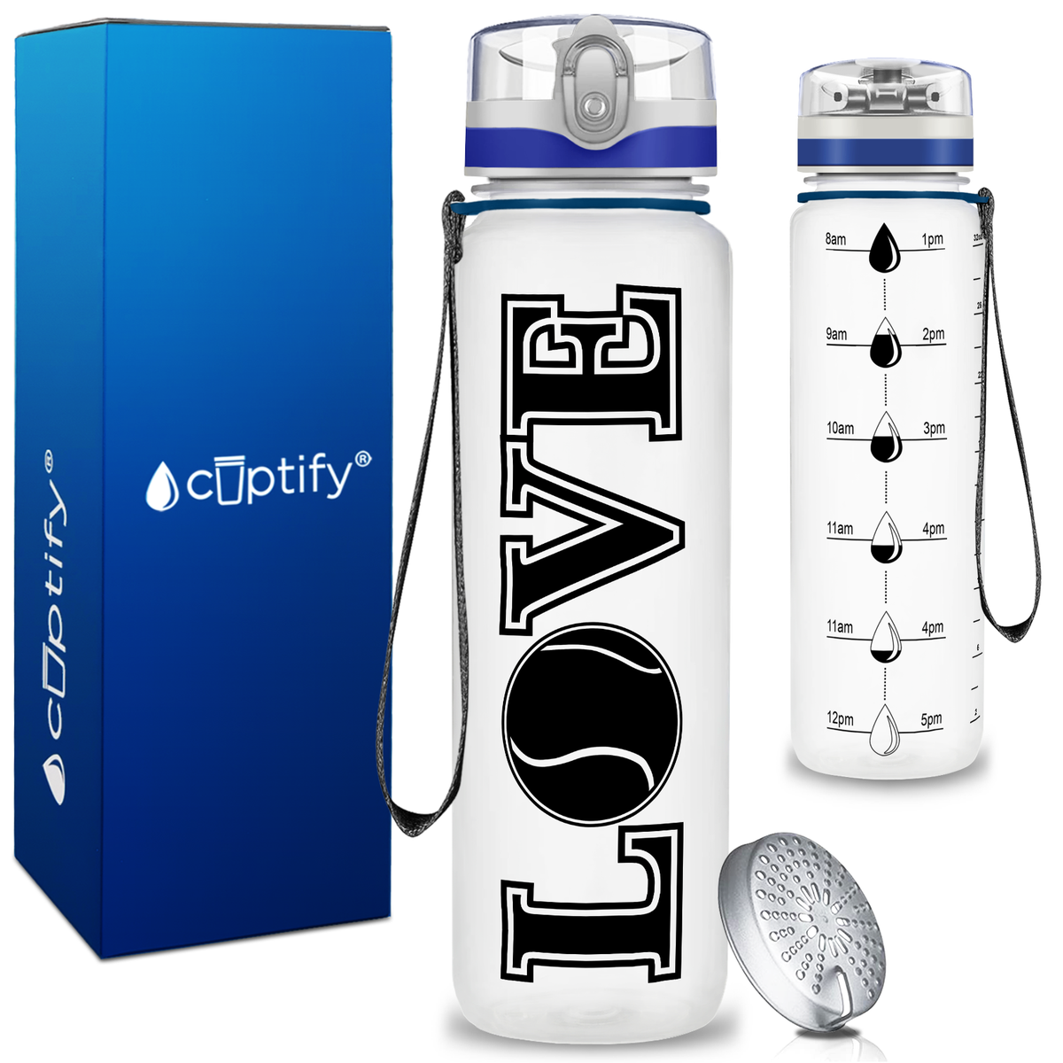 Tennis Love on 32 oz Motivational Tracking Water Bottle