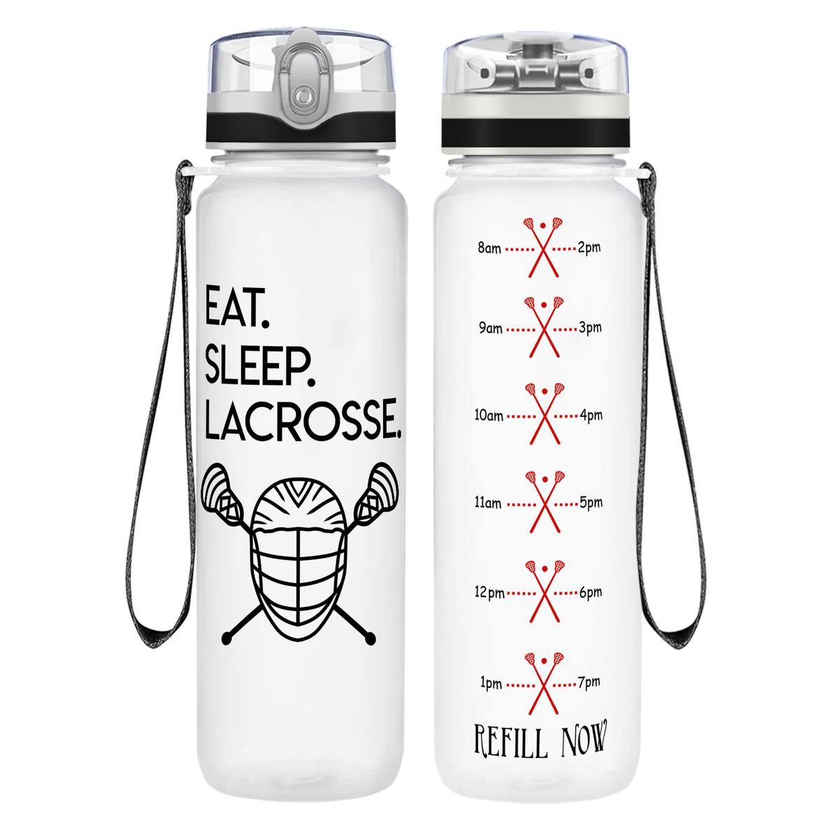 Eat Sleep Lacrosse on 32 oz Motivational Tracking Water Bottle