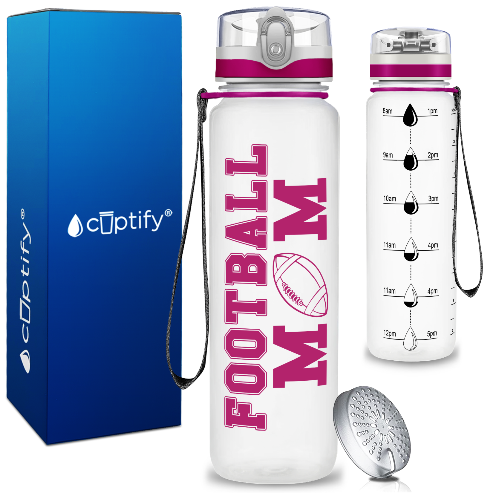 Football Mom on 32 oz Motivational Tracking Water Bottle