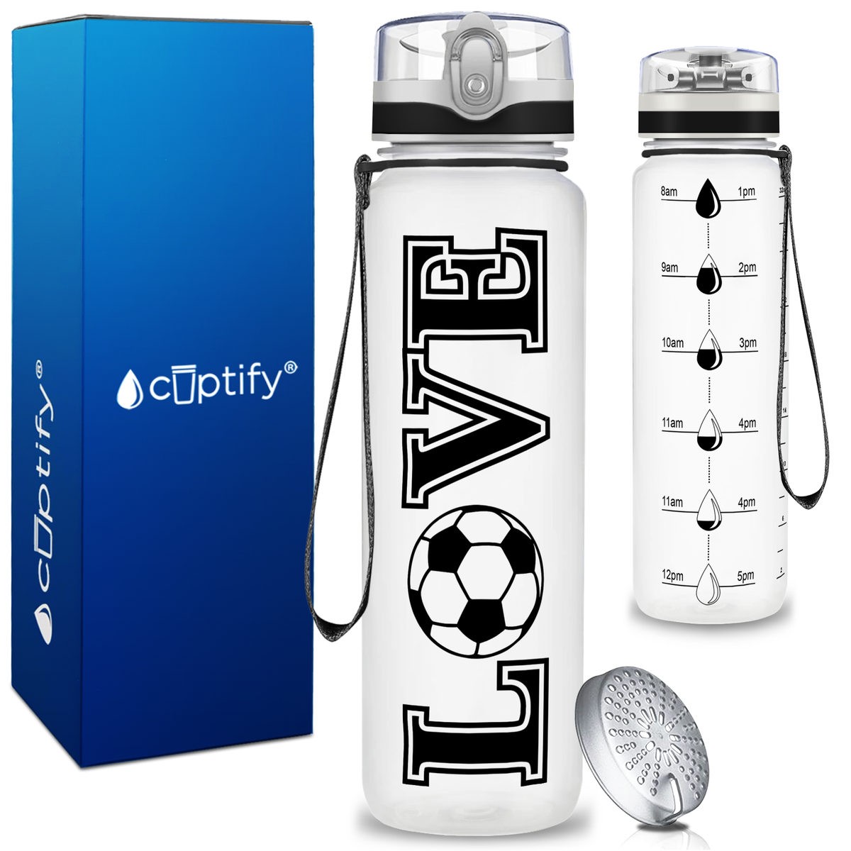 Soccer Love on 32 oz Motivational Tracking Water Bottle