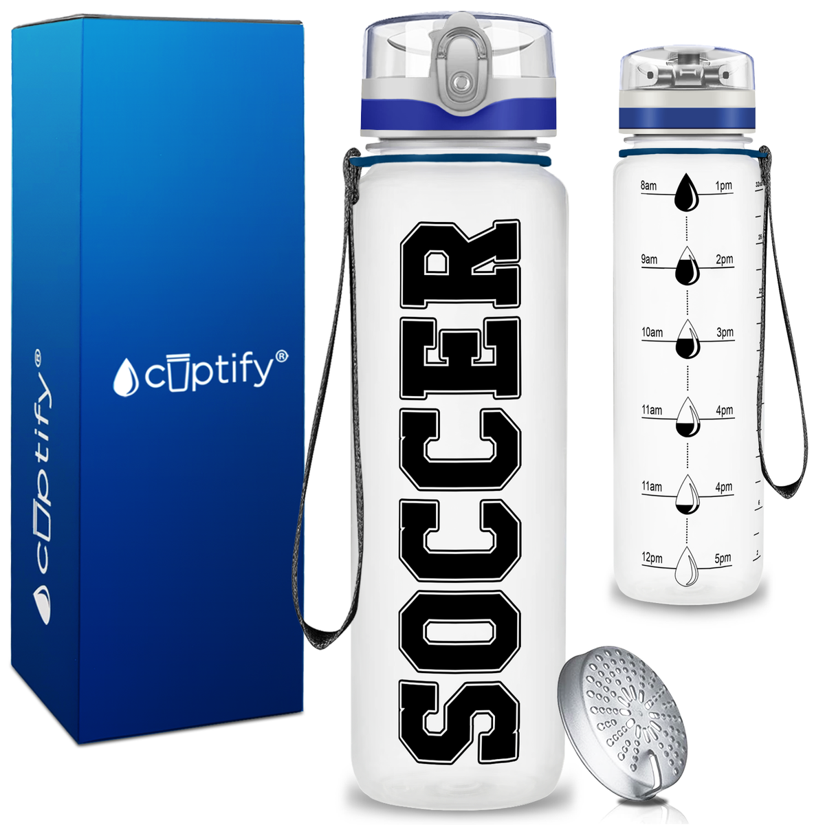 Soccer on 32 oz Motivational Tracking Water Bottle