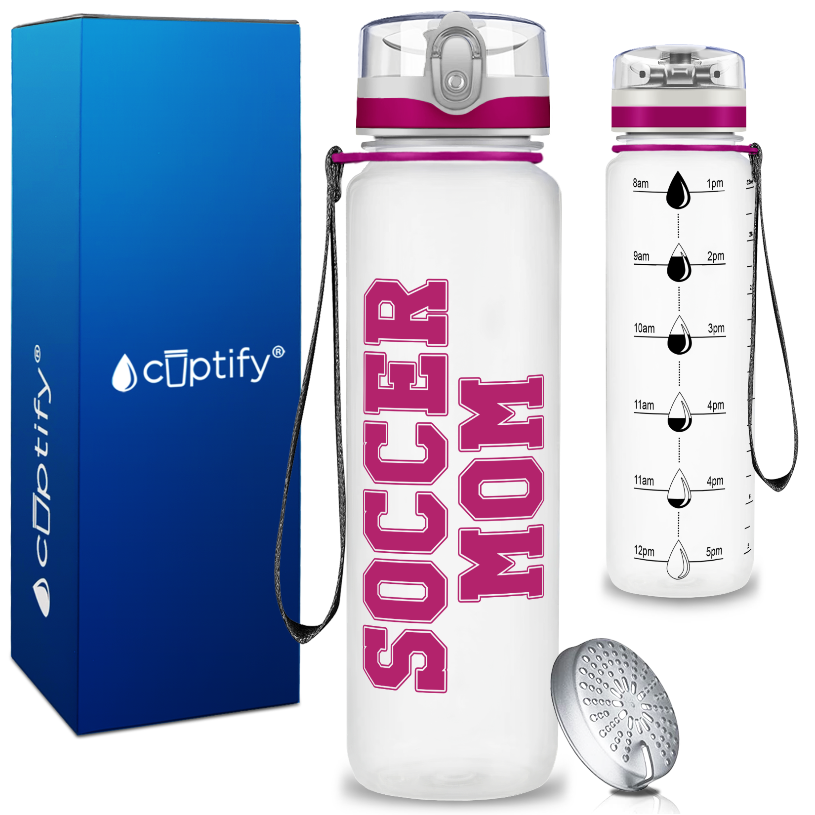 Soccer Mom on 32 oz Motivational Tracking Water Bottle