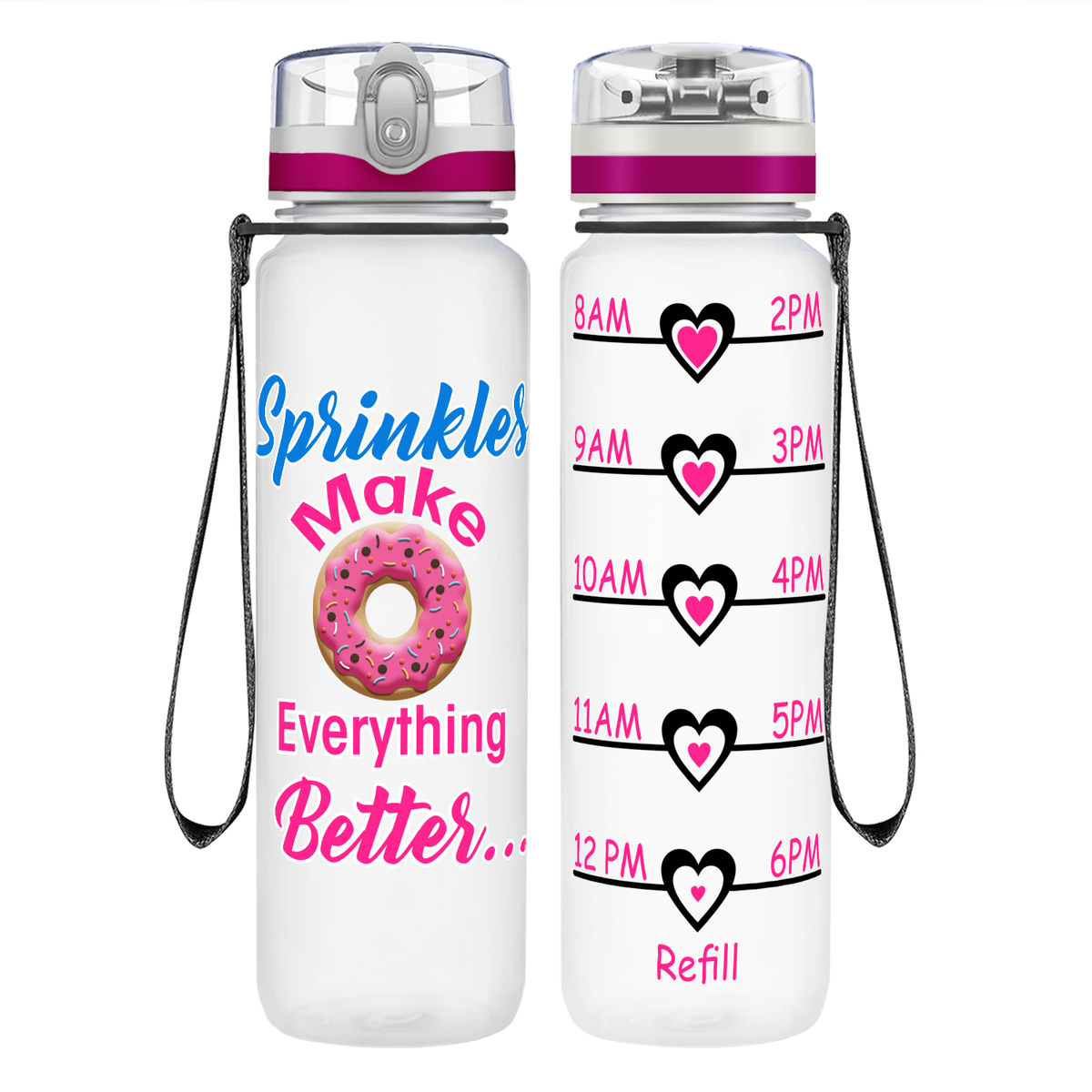 Sprinkles Make Everything Better Donut on 32 oz Motivational Tracking Water Bottle