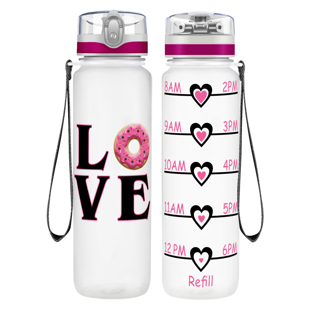 Donut Love on 32 oz Motivational Tracking Water Bottle