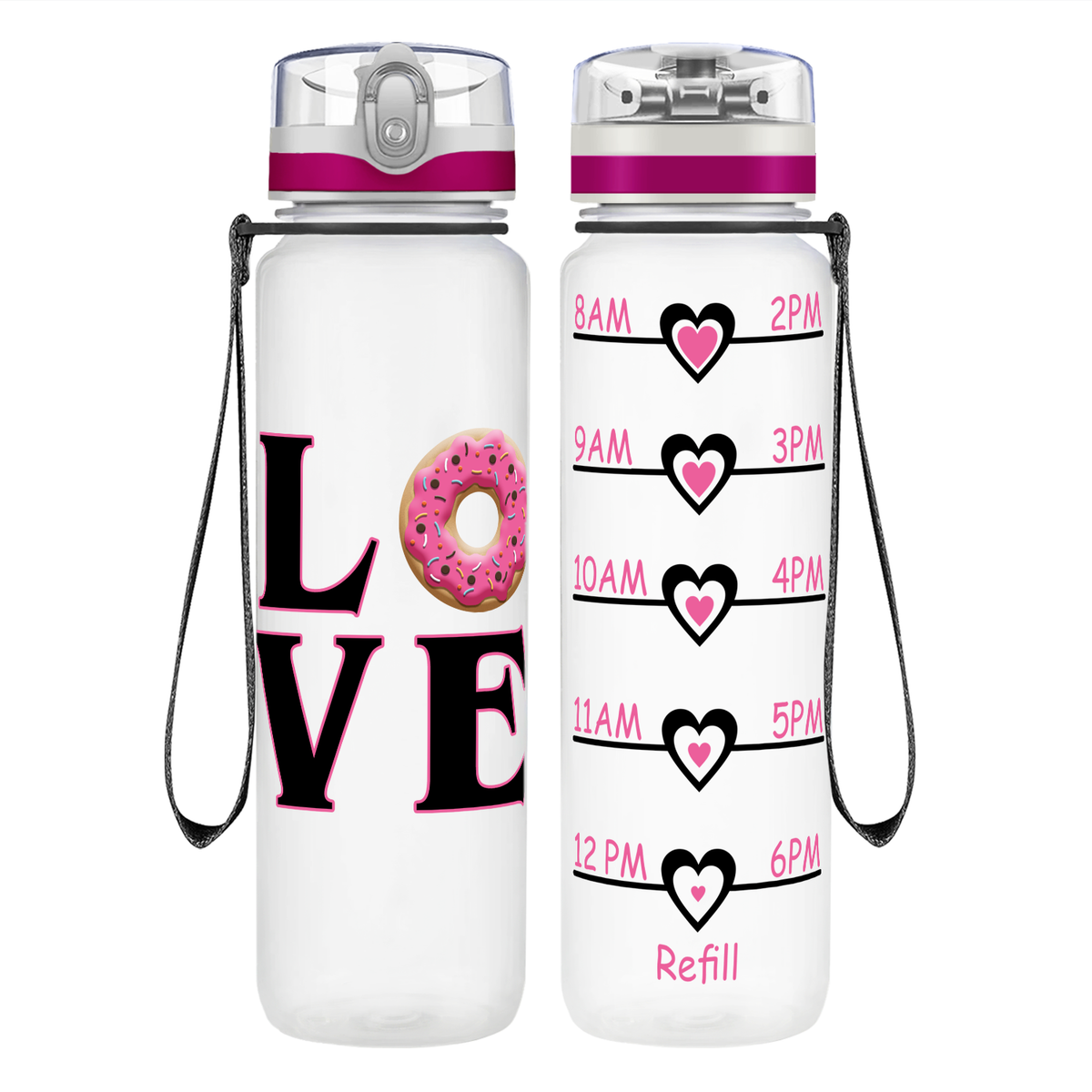 Donut Love on 32 oz Motivational Tracking Water Bottle