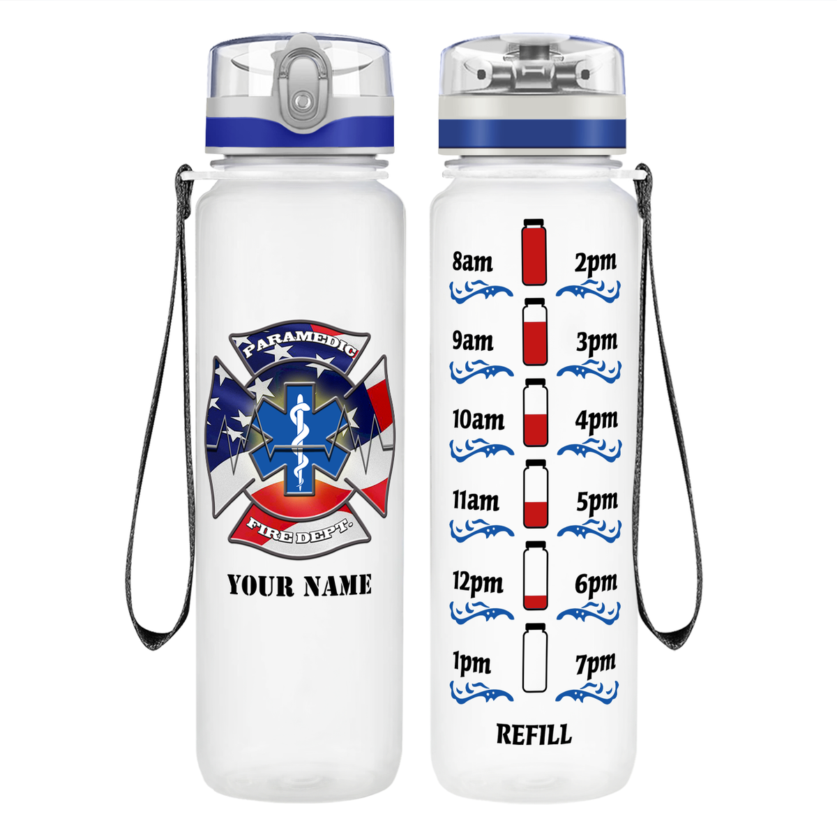 Personalized American Paramedic on 32 oz Motivational Tracking Water Bottle