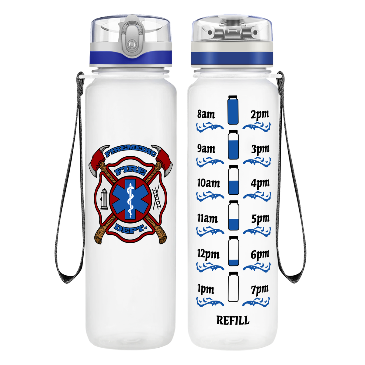 Firemedic Fire Department Badge on 32 oz Motivational Tracking Water Bottle