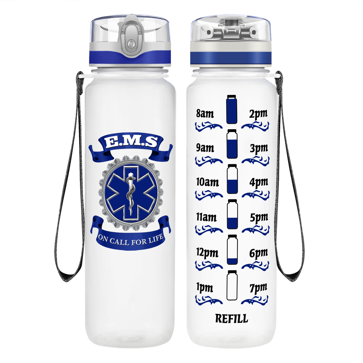 EMS Blue on Call for LIFE on 32 oz Motivational Tracking Water Bottle