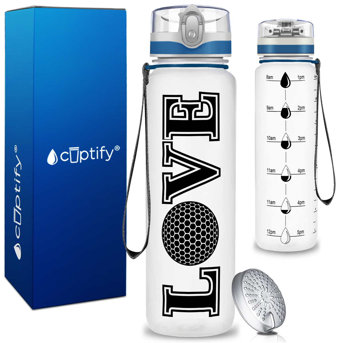 Golf Love on 32 oz Motivational Tracking Water Bottle
