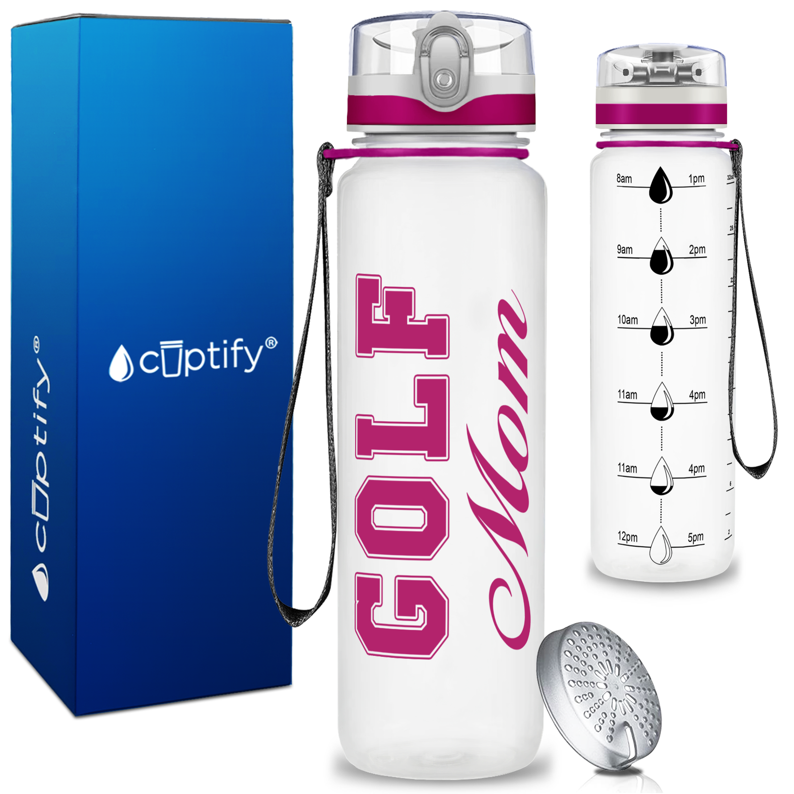 Golf Mom on 32 oz Motivational Tracking Water Bottle