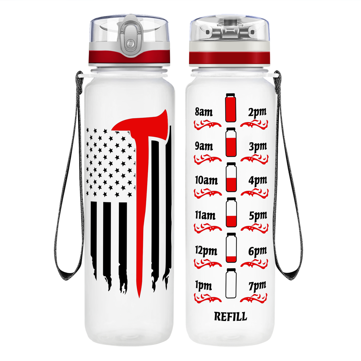 Firefighter Axe Flag on 32 oz Motivational Tracking Water Bottle