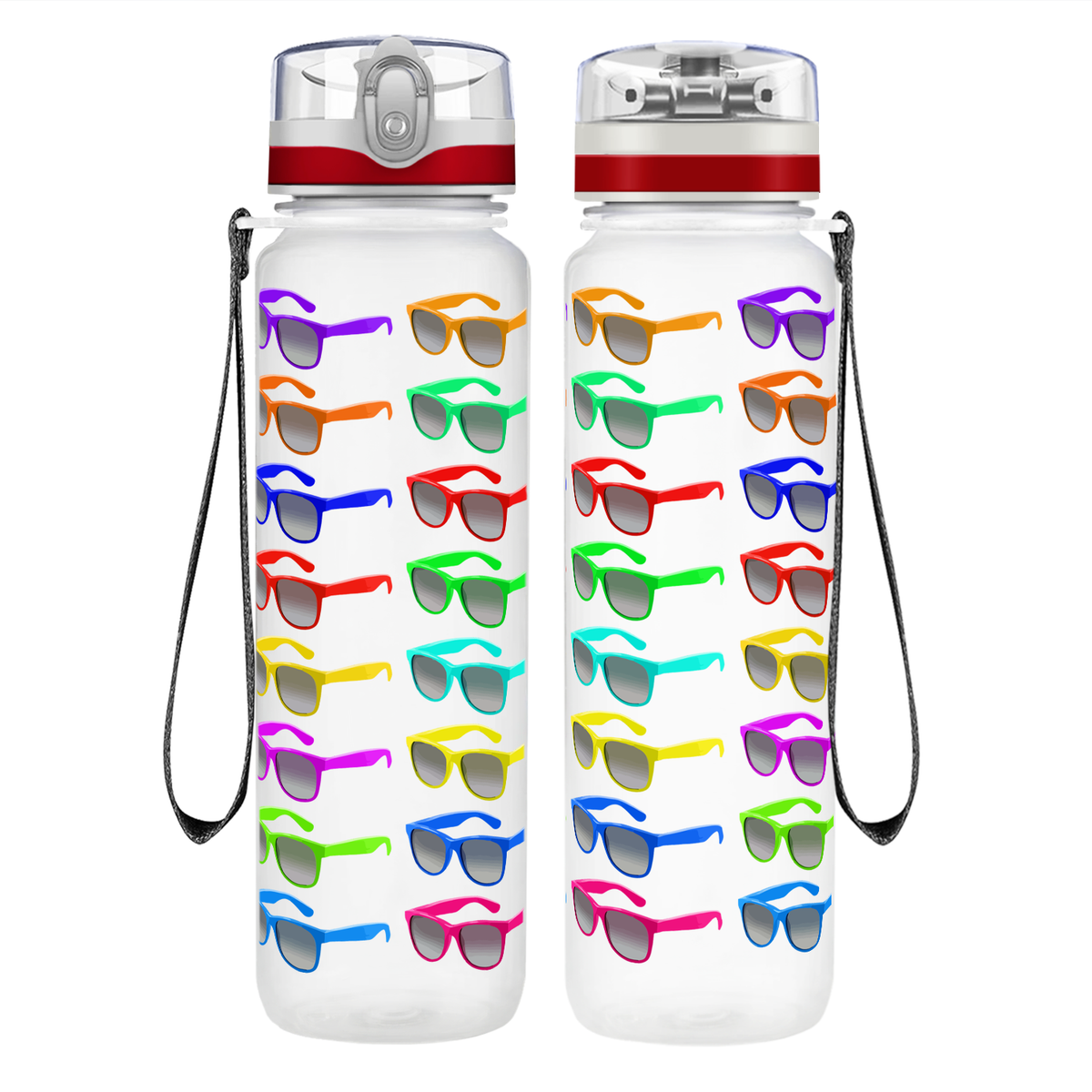 Rainbow Sunglasses Pattern on 32 oz Motivational Tracking Water Bottle