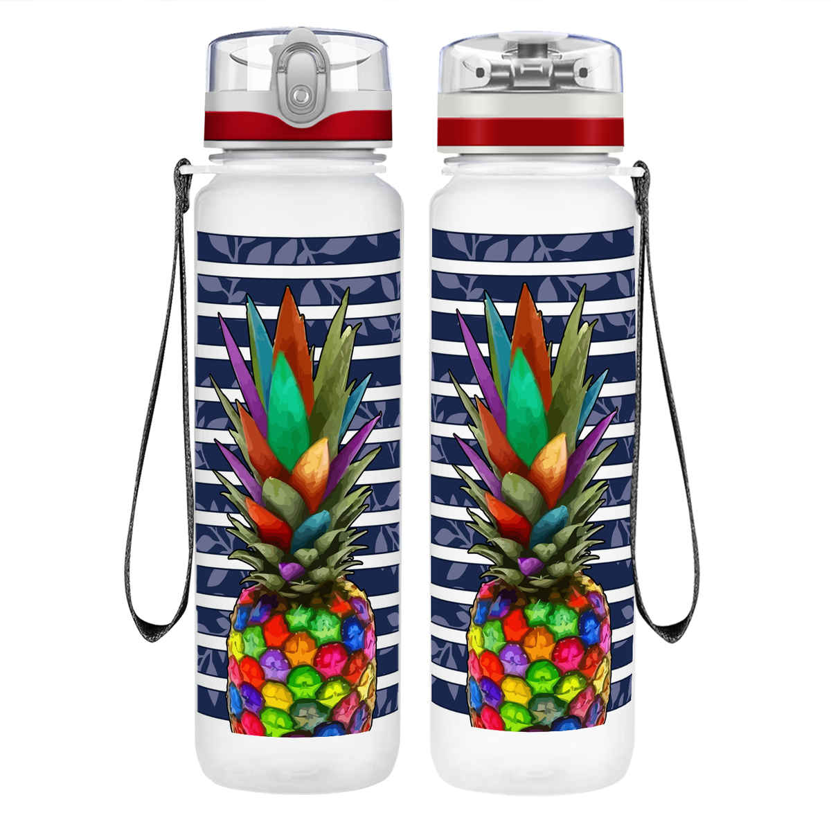 Rainbow Pineapple on 32 oz Motivational Tracking Water Bottle