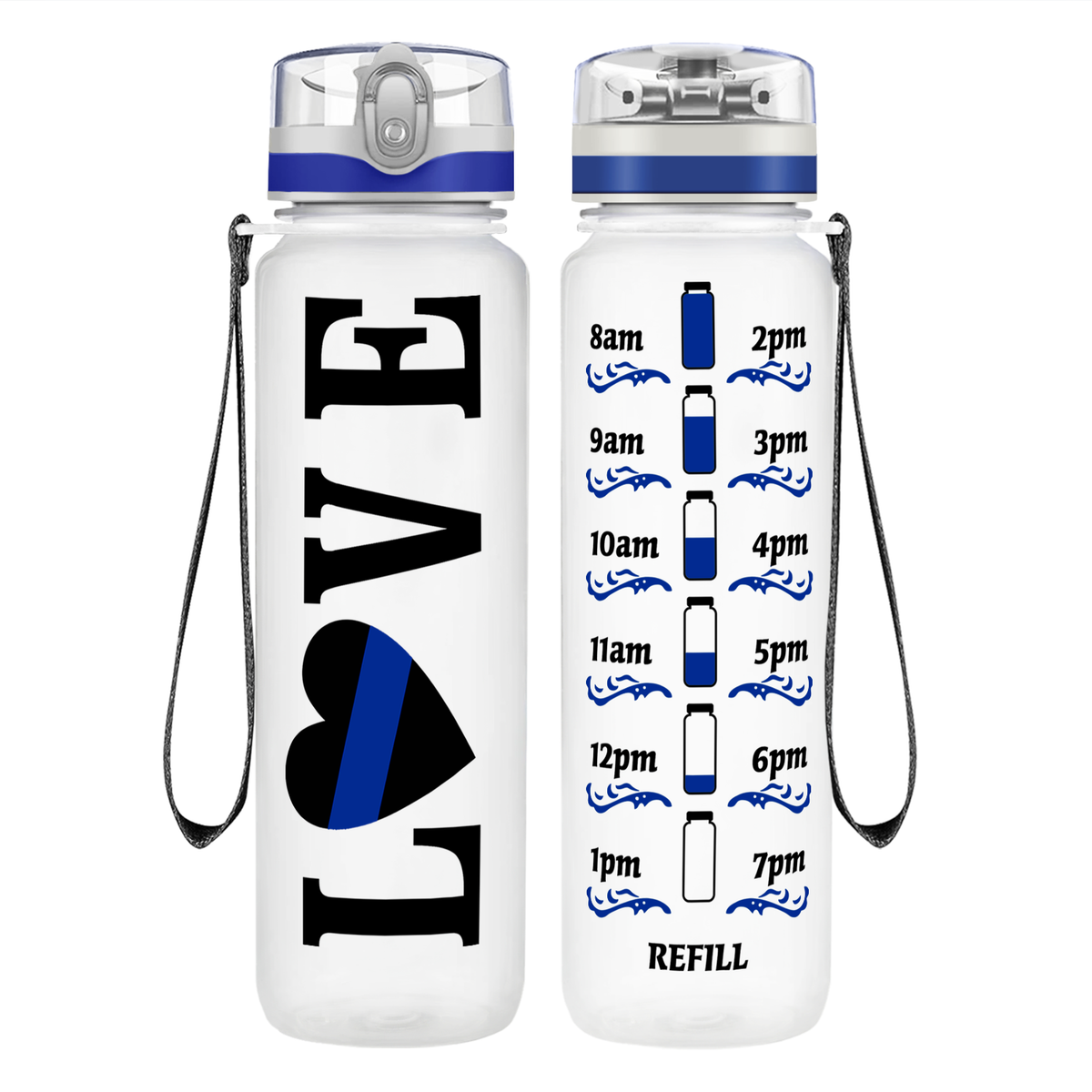 Love Police on 32 oz Motivational Tracking Water Bottle