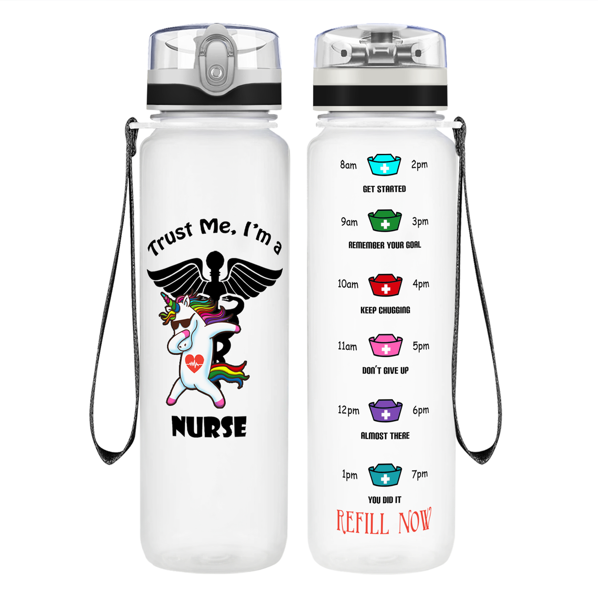Trust Me I'm A Nurse Awesome Unicorn on 32oz Motivational Tracking Water Bottle