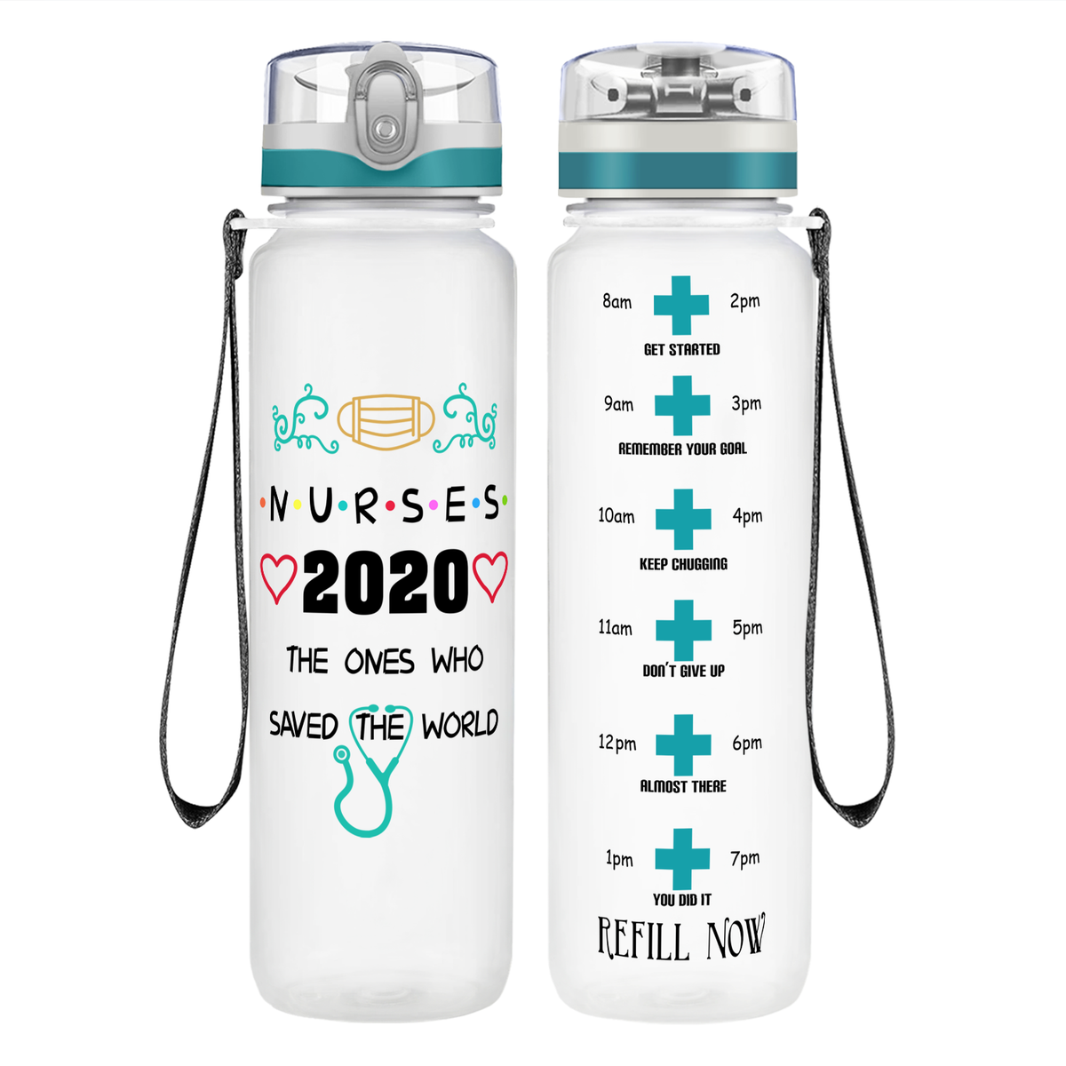 Nurses 2020 The Ones Who Saved The World on 32oz Motivational Tracking Water Bottle