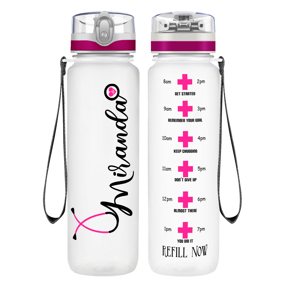 Personalized Nurse Water Bottle on 32oz Motivational Tracking Water Bottle