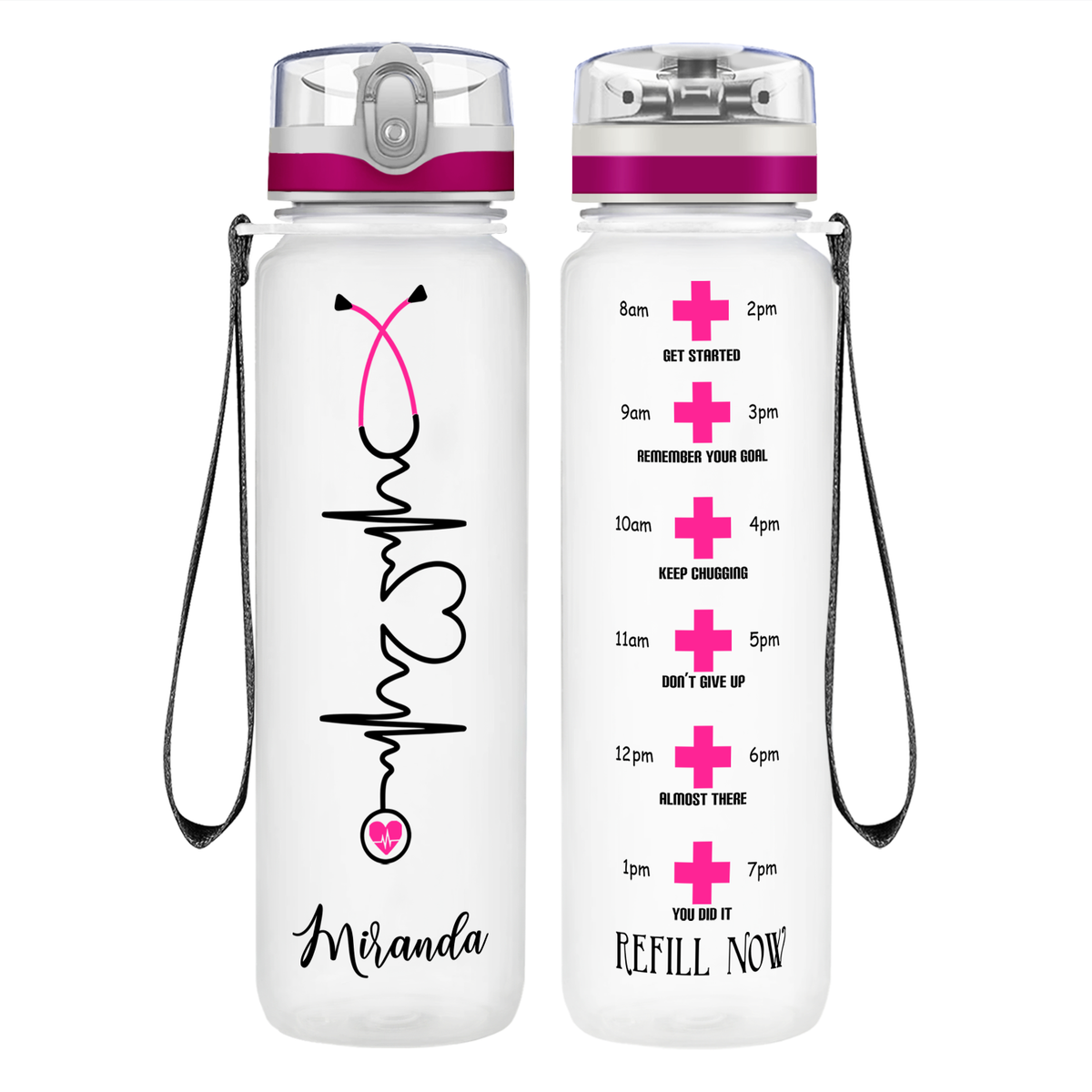 Personalized Nurse Heart Beat Stethoscope on 32oz Motivational Nurse Water Bottle