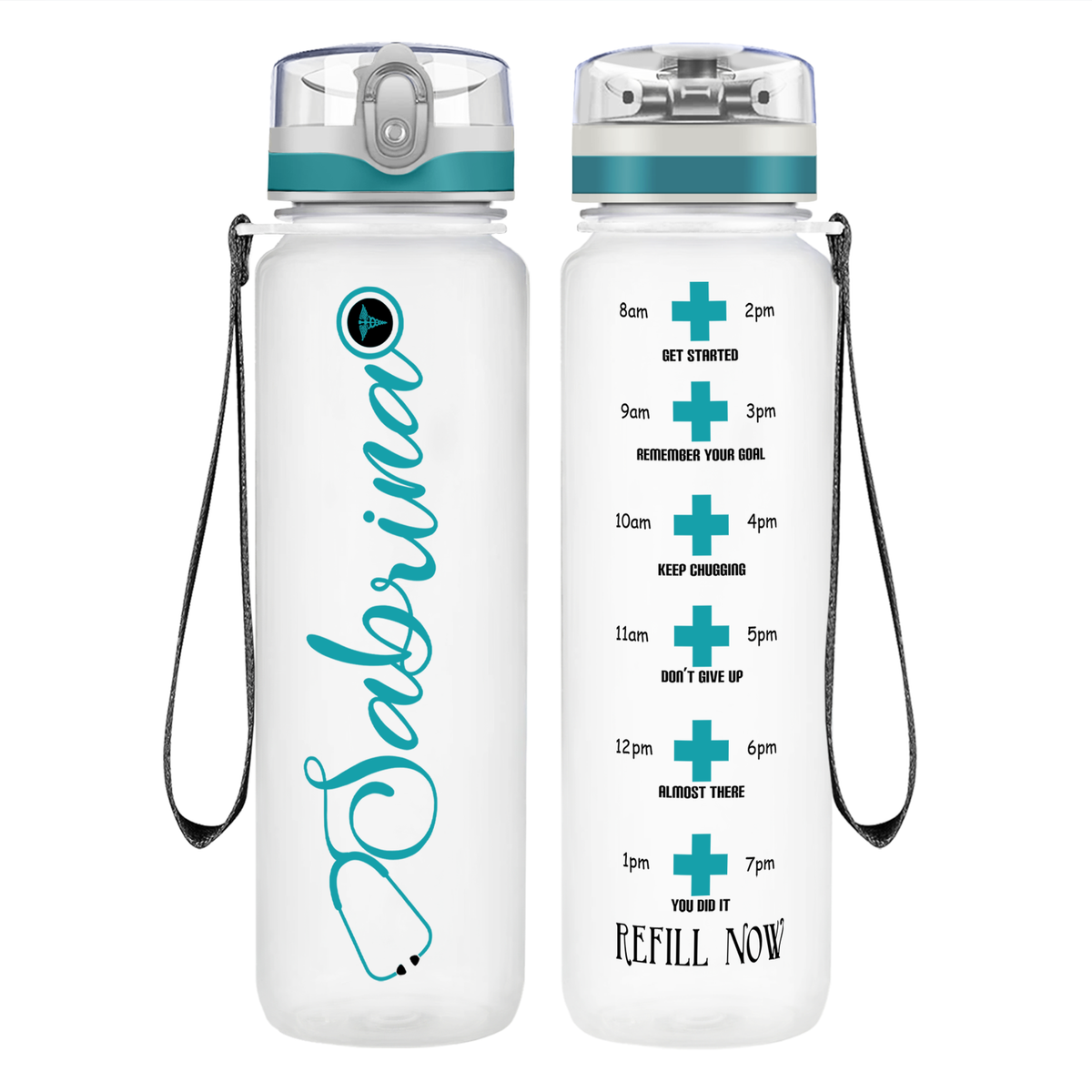 Curled Personalized Nurse on 32oz Motivational Tracking Water Bottle