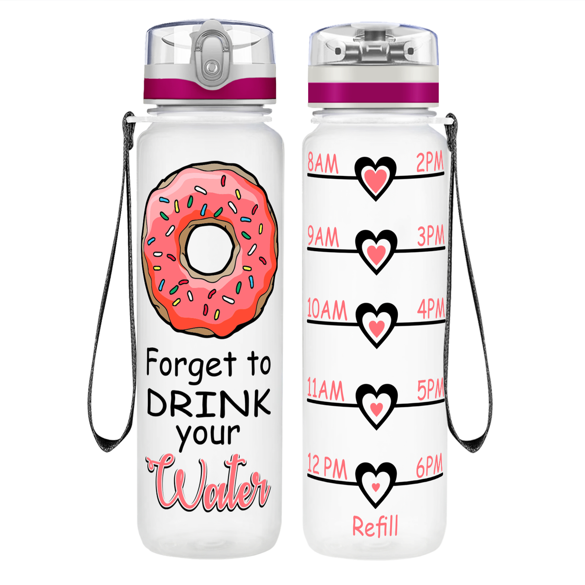 Donut Forget Your Water on 32 oz Motivational Tracking Water Bottle