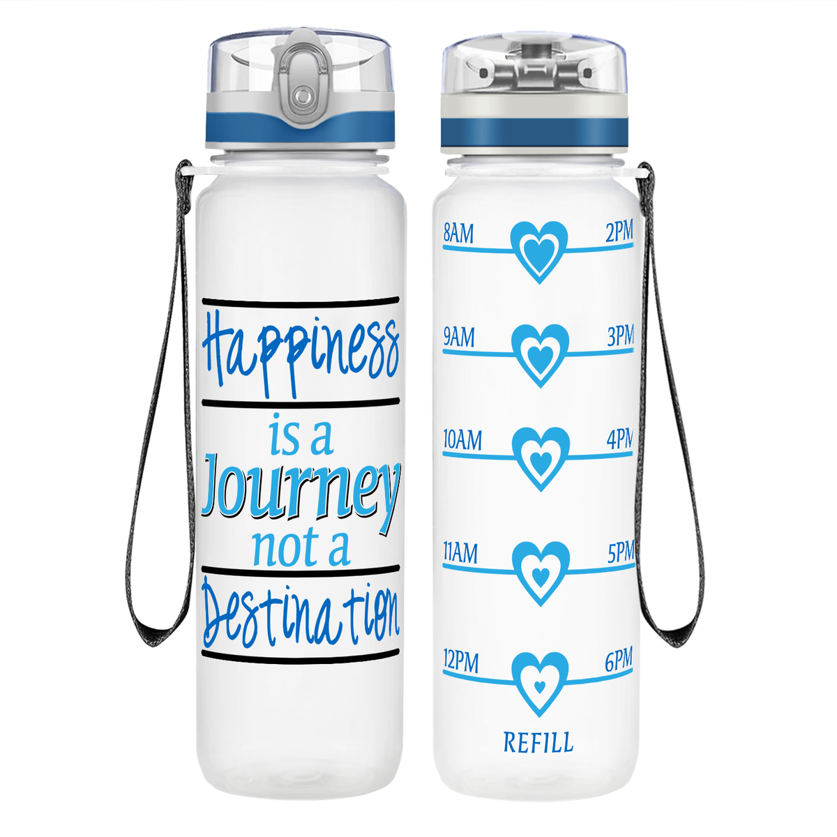 Destination Happiness on 32 oz Motivational Tracking Water Bottle