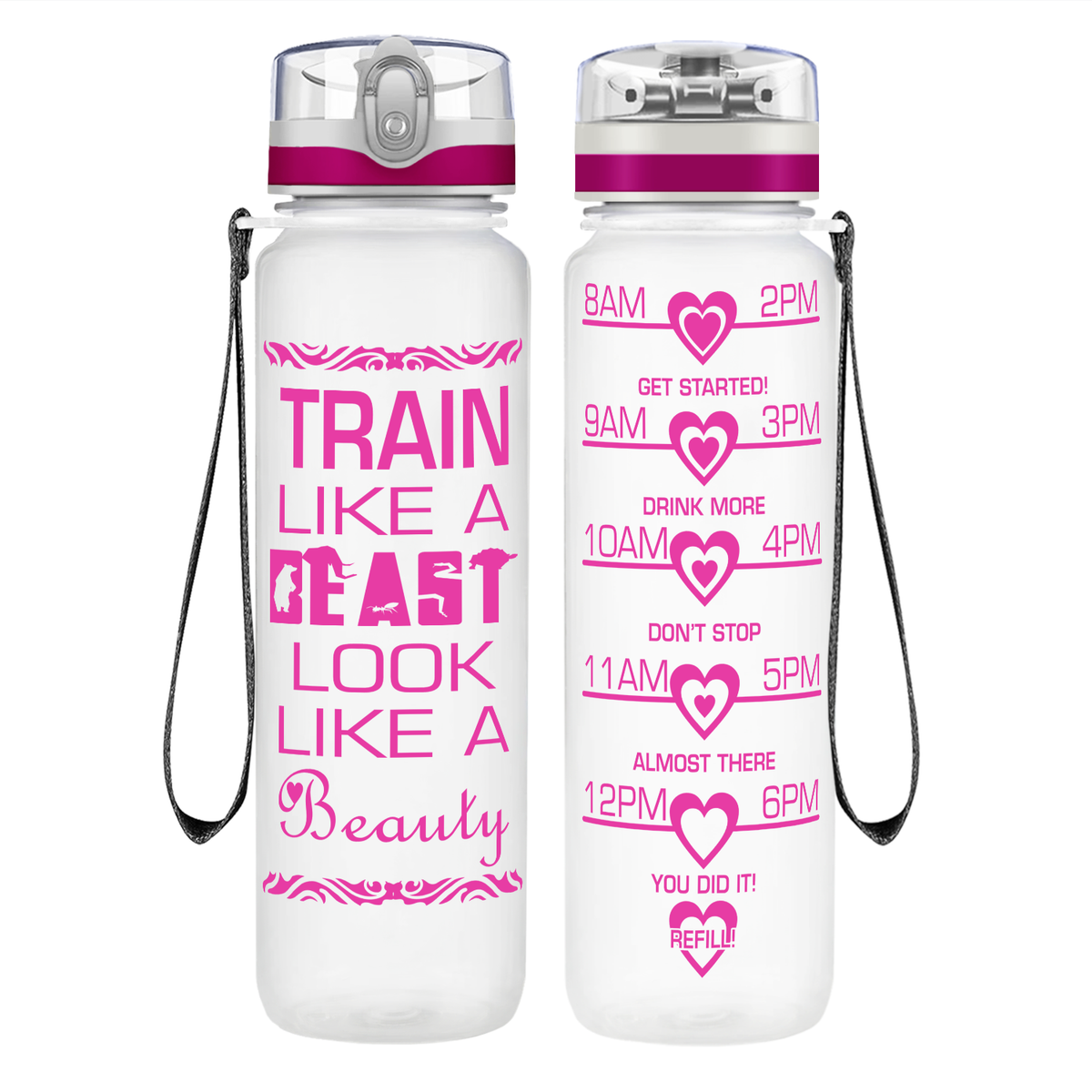 Train Like A Beast on 32 oz Motivational Tracking Water Bottle