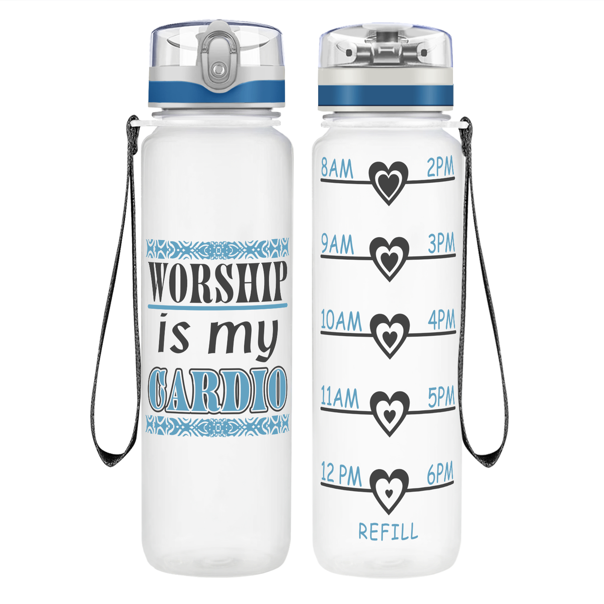 Worship Is My Cardio on 32 oz Motivational Tracking Water Bottle