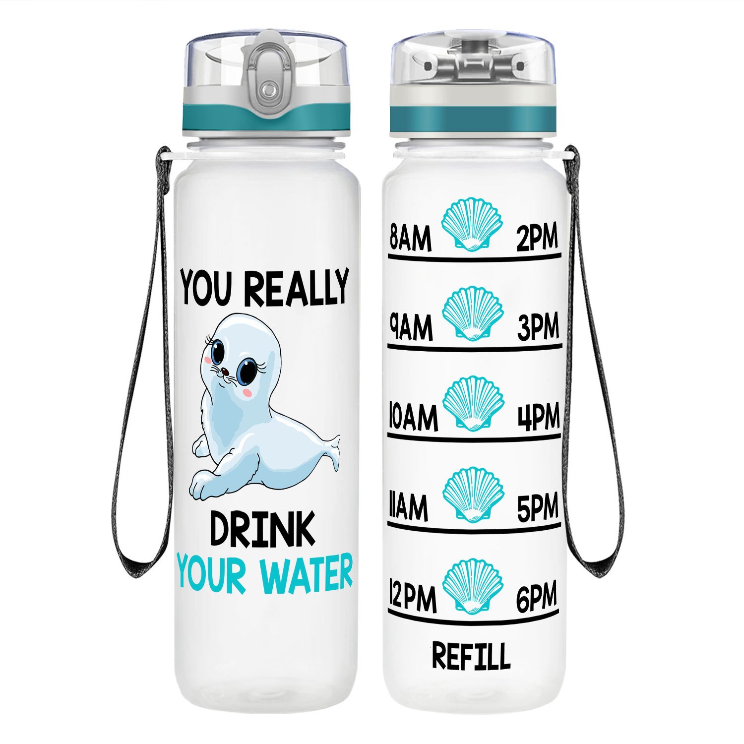 Seal Water on 32 oz Motivational Tracking Water Bottle