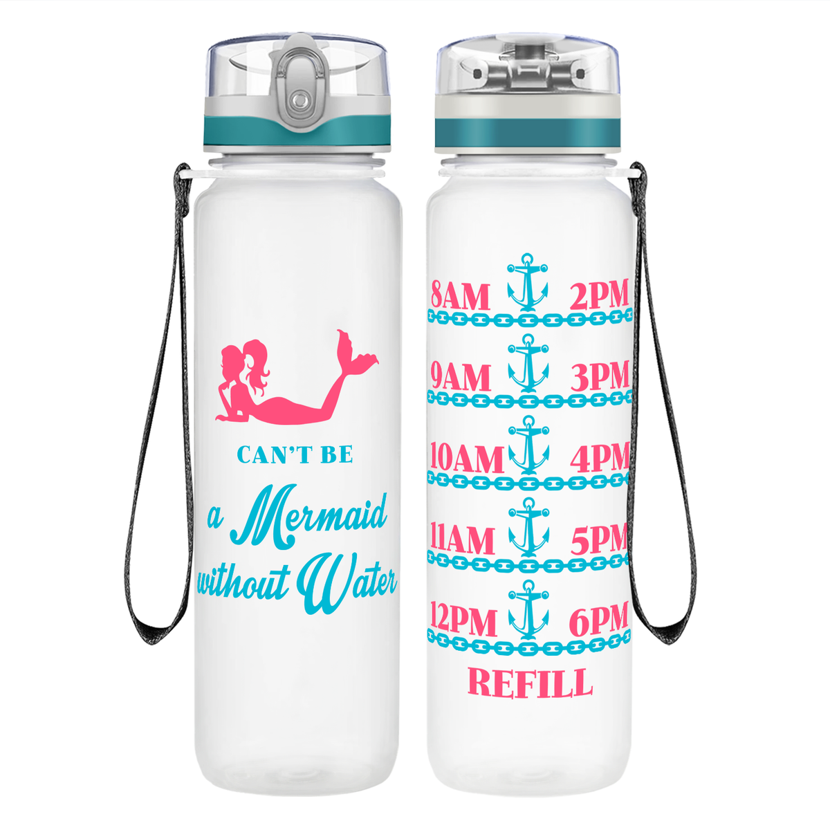 No Water, No Mermaid on 32 oz Motivational Tracking Water Bottle